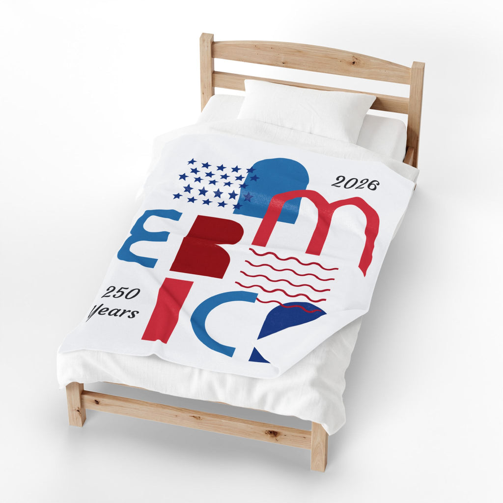 Americana Abstract Velveteen Plush Blanket — Red White Blue Modern Stars & Waves